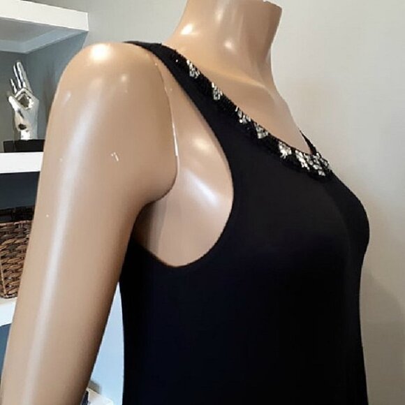 3/$20 George Beaded Hankerchief Midi Sleeveless Dress Sleeveless Small Black - Picture 5 of 9